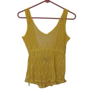 Vanity Size Small S Sheer Bright Yellow Swimsuit Cover Up Top Colorful Summer